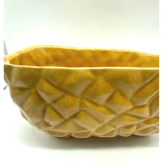 Vintage Mid Century Cubist  yellow Gold Ceramic Geometric footed Planter 1960s - Picture 3 of 7